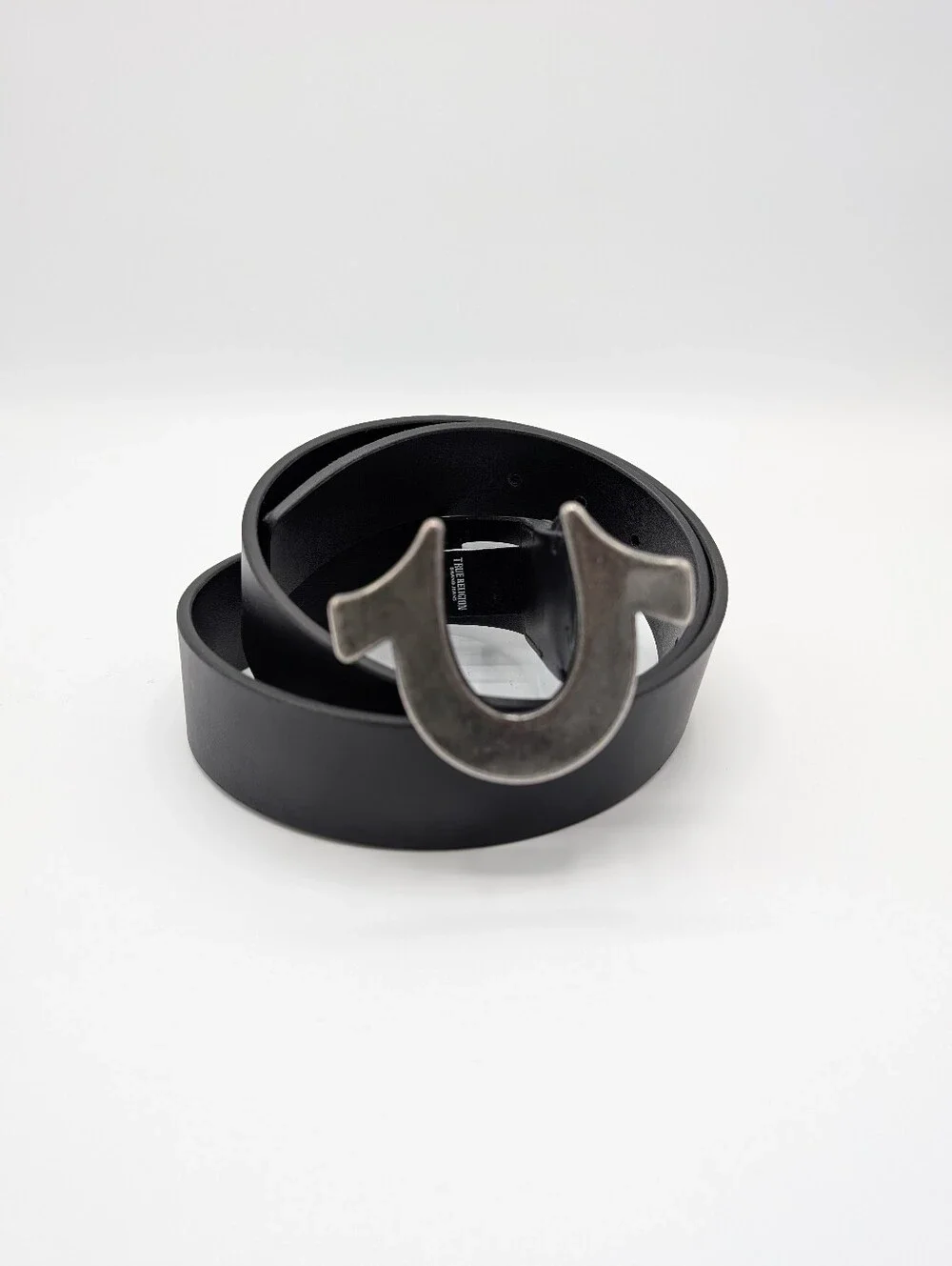 True Religion Belt 36 Black Faux Leather  with Silver Horseshoe Buckle Casual
